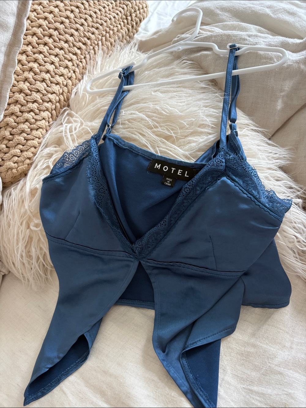 Motel Rocks Slate Blue Satin Lace-Trim Bandeau Cami